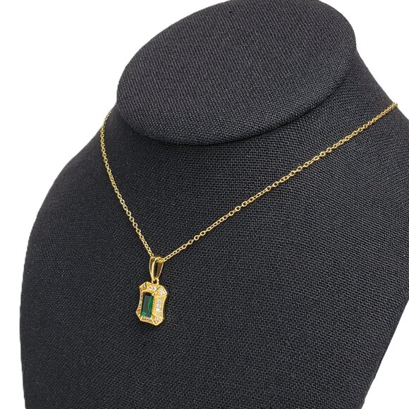 18K Gold Womens 1ct Diamond 2ct Green Emerald Gemstone Pendant Necklace Jewelry - Picture 6 of 7